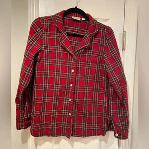 L.L. Bean Soft Cotton Red Plaid Flannel Long Sleeve Button Panama Top Size XS